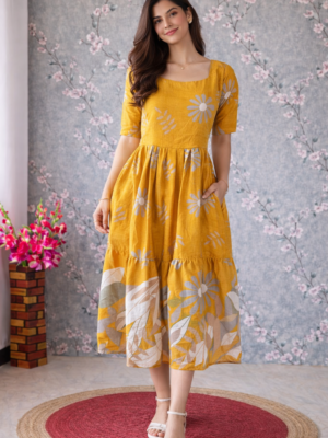 Delta Crepe Mustard Maxi Printed