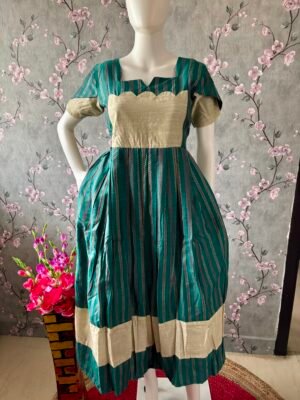 Line green raw silk cotton with cream maxi