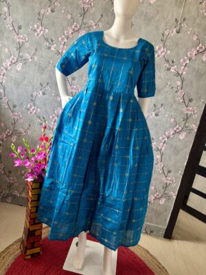 Sky blue raw silk maxi