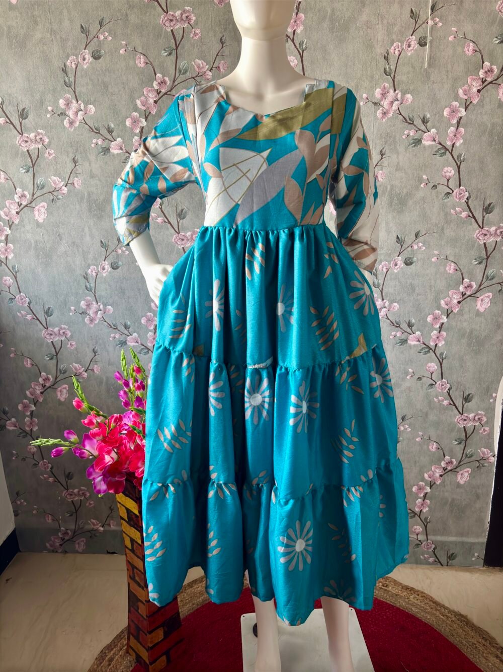 Sky blue delta crepe maxi