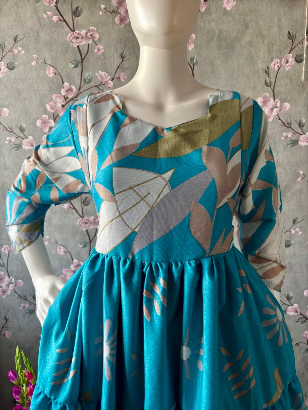 Sky blue delta crepe maxi