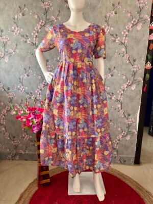 Purple floral hakoba cotton maxi