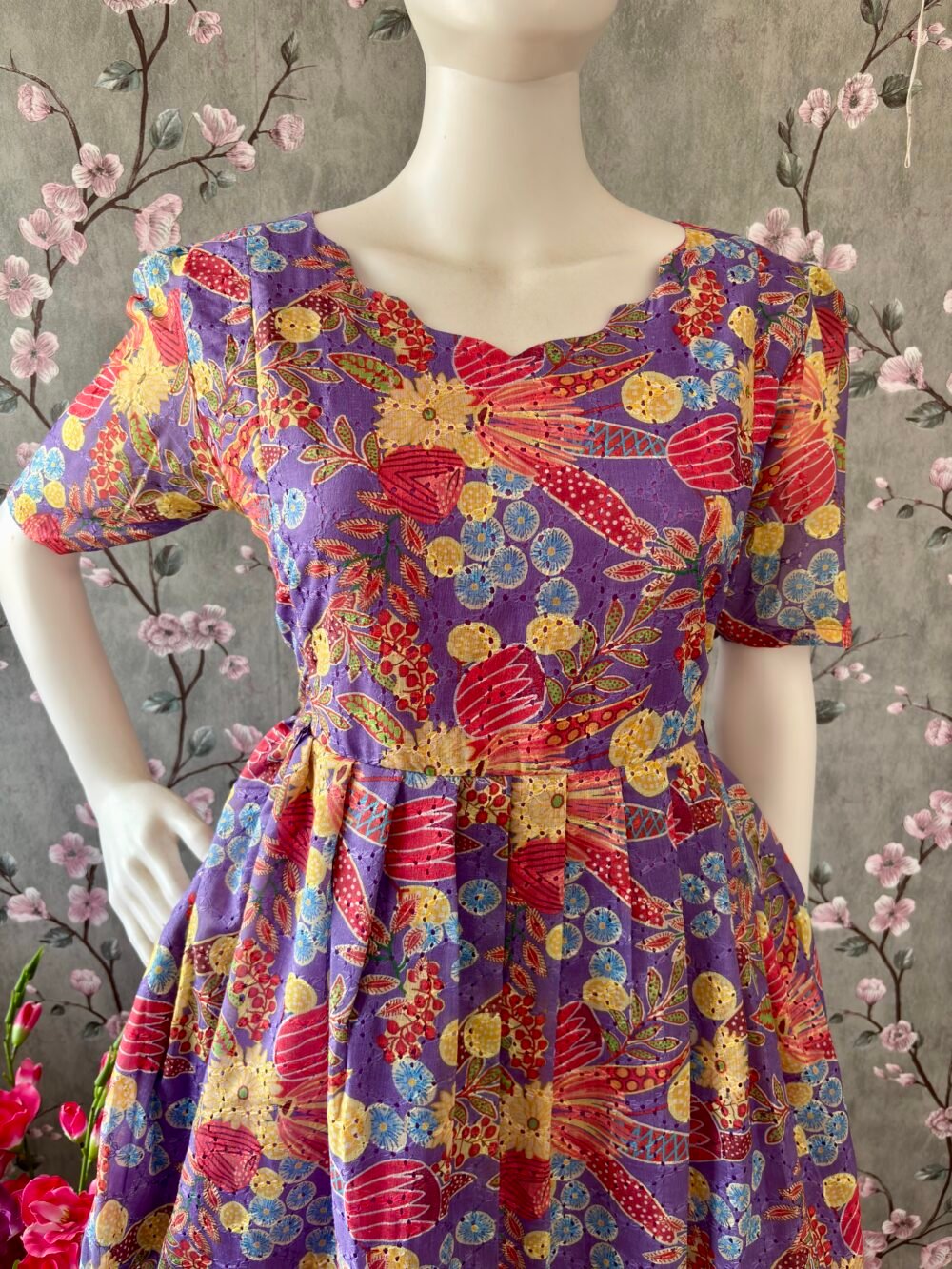 Purple floral hakoba cotton maxi