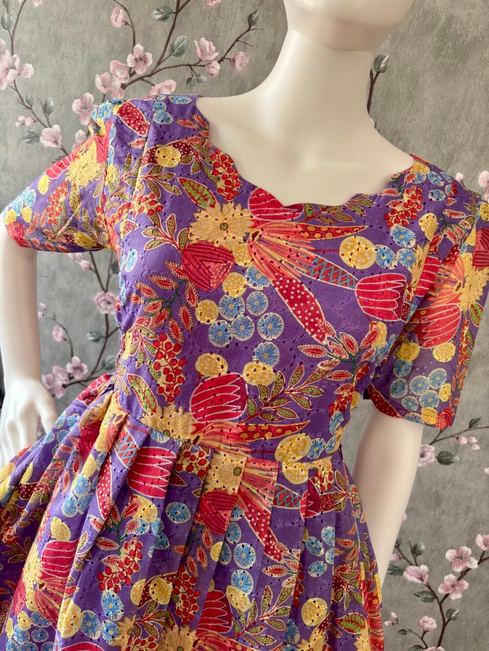 Purple floral hakoba cotton maxi