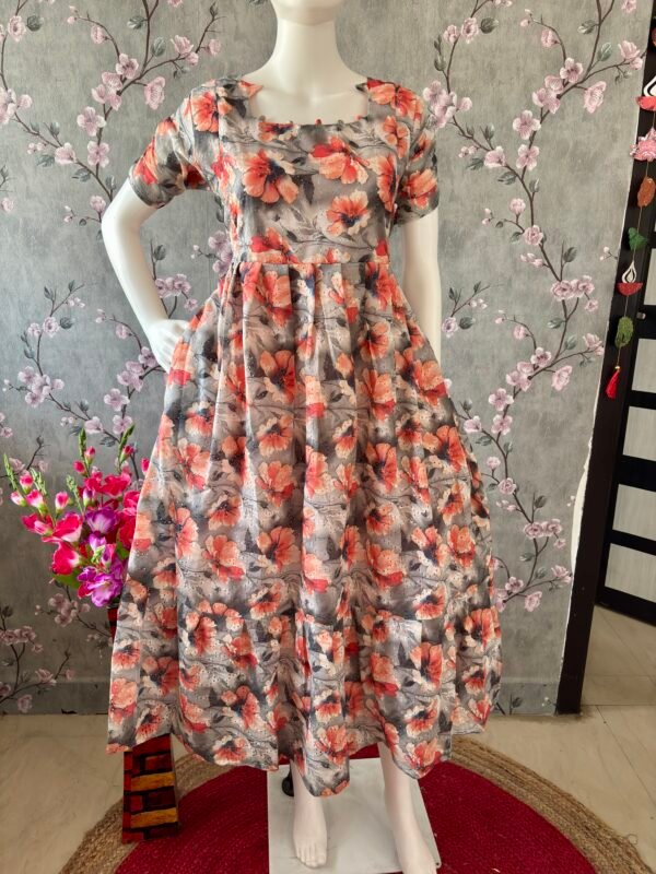 Grey floral hakoba cotton maxi