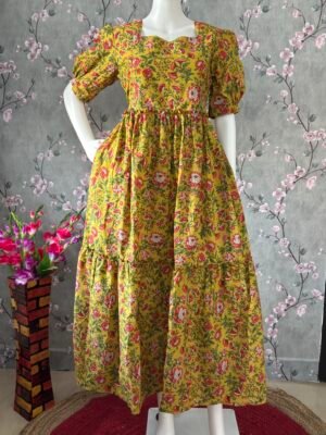 Lime green Floral cotton maxi