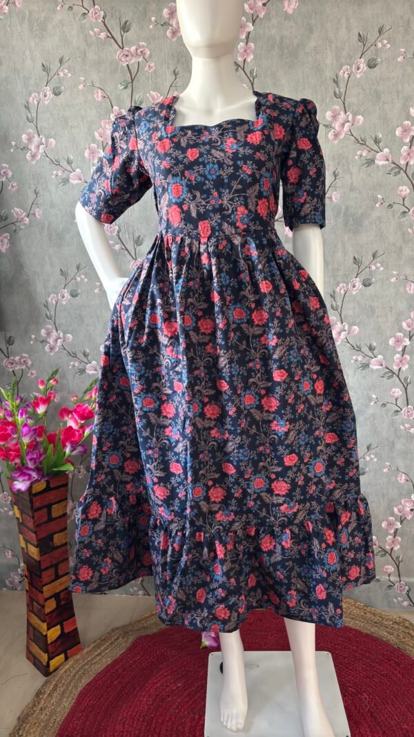 Navy blue floral cotton maxi