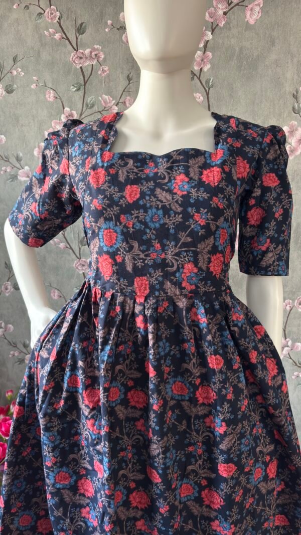Navy blue floral cotton maxi