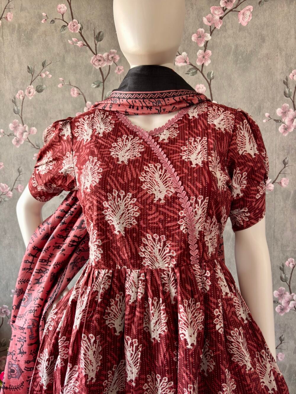 Brown kantha cotton maxi