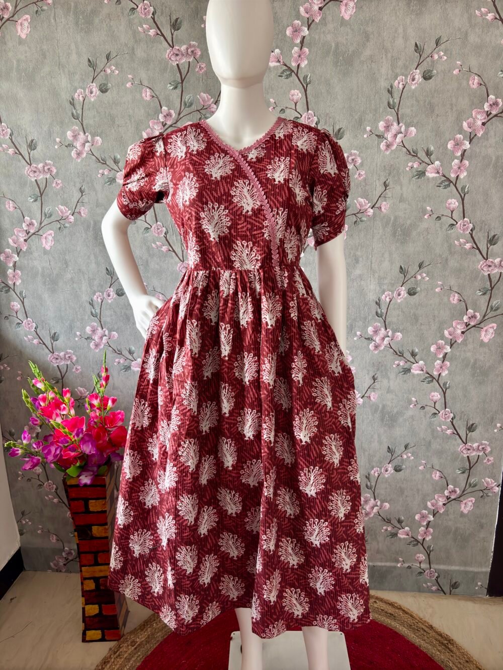 Brown kantha cotton maxi