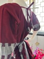 Maroon & silver raw silk maxi