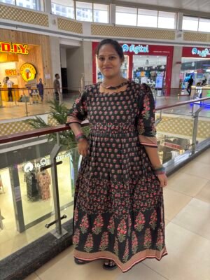 Black mini blossom cotton printed maxi