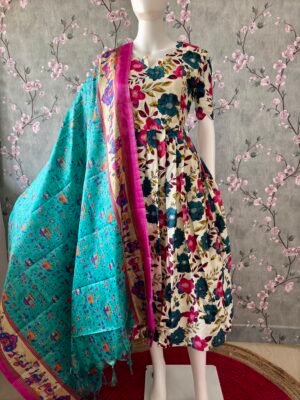 Sky blue with pink border dupatta