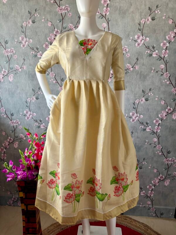 Vishu special Kerala tissue Lotus printed maxi