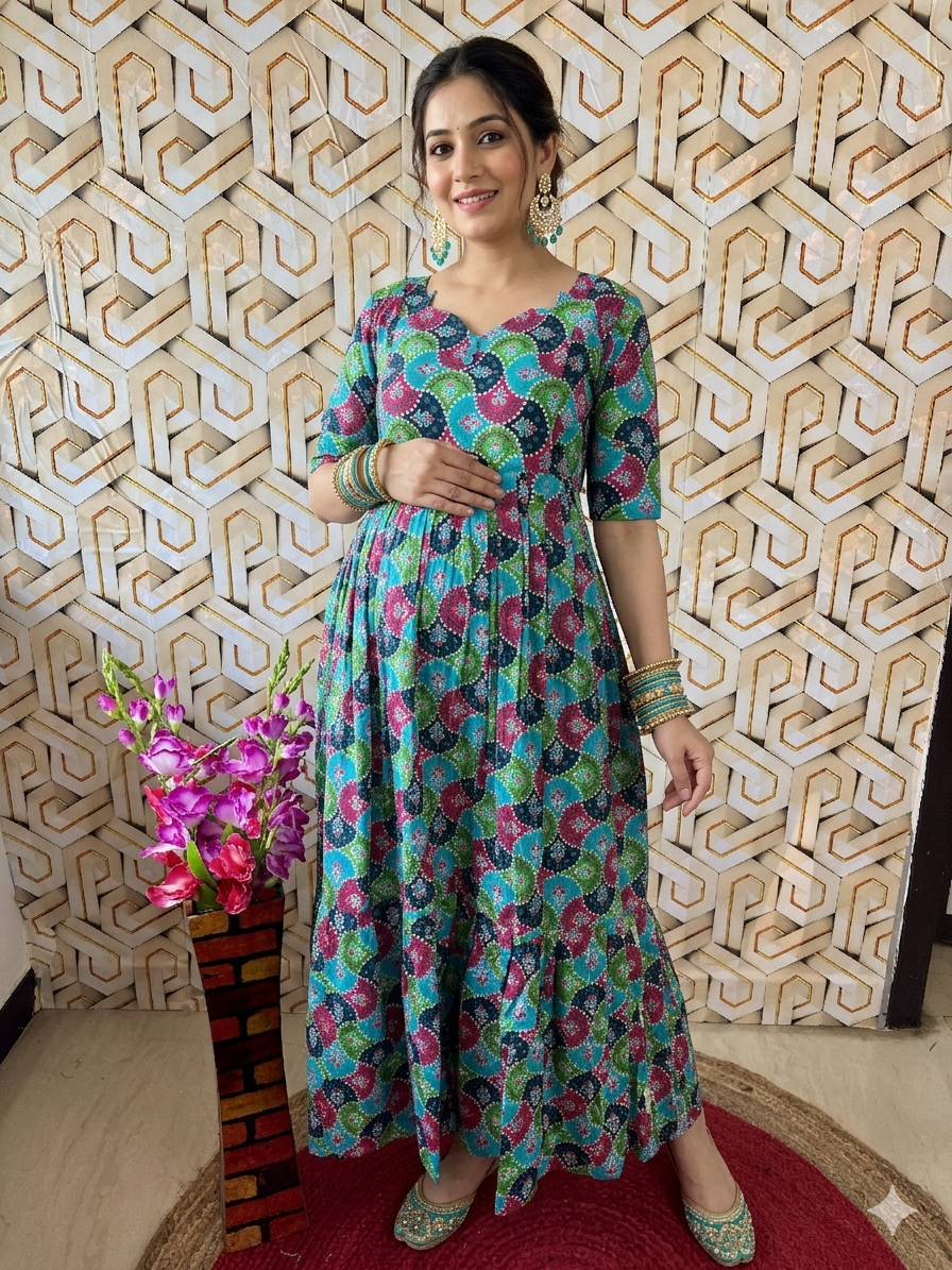 Multicolour cotton printed maxi