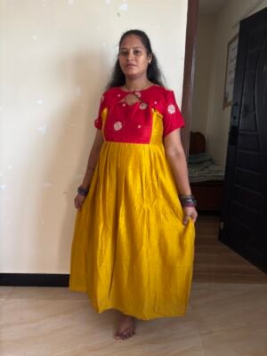 Partywear mustard and red dress