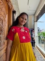 Partywear mustard and red dress