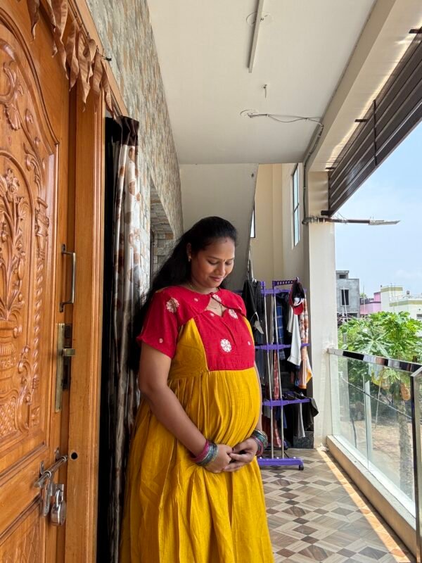 Partywear mustard and red dress
