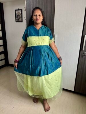 Raw silk with net party wear maxi