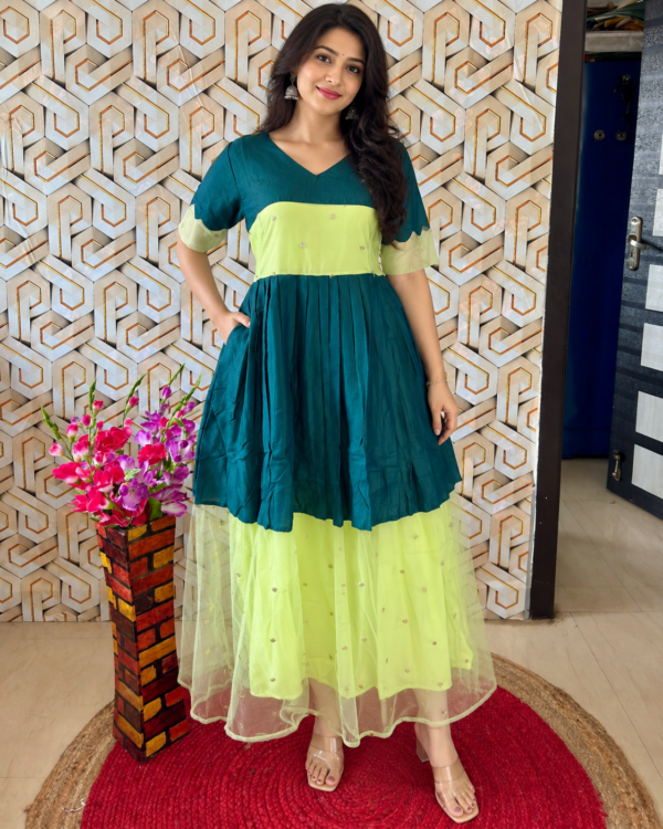 Raw silk with net party wear maxi