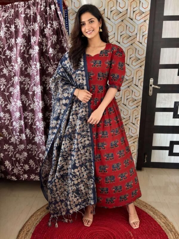 Elephant printed cotton maxi with duppata