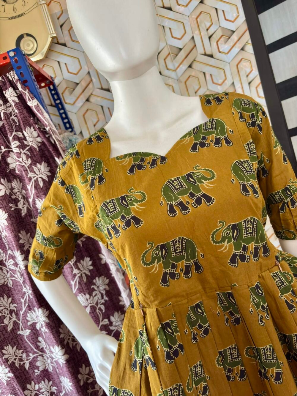 Elephant printed cotton maxi with duppata