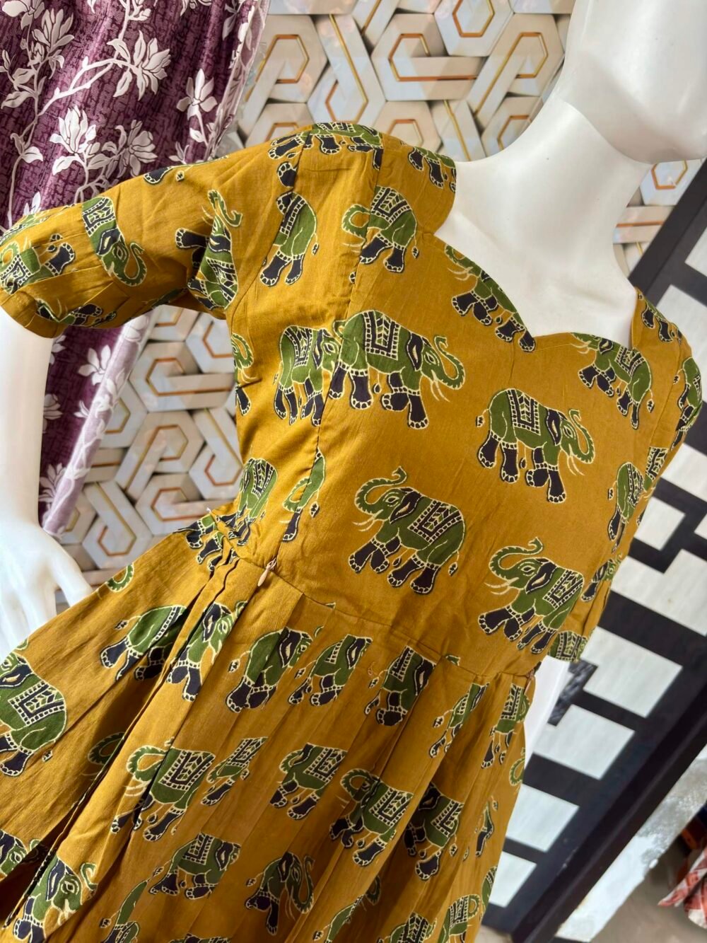 Elephant printed cotton maxi with duppata