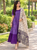 Purple Mix and match raw silk maxi with duppata